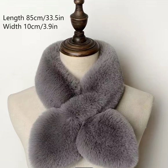 - Pink Elegant Faux Fur Collar Scarf. Plush Cross Tie Neck Scarf Rabbit F… - Picture 2 of 2